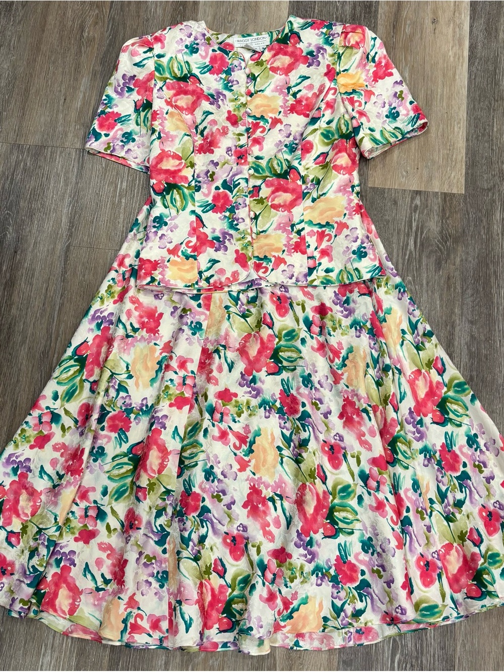 Vintage Maggie Of London Floral 2pc - Pink & Multicolor Garden Party